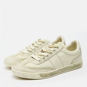 Zara Distressed Effect Off White Casual Sneakers Size 9